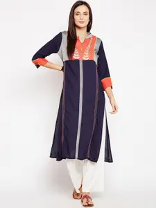 Be Indi Colourblocked Mandarin Collar Pleated Kurta