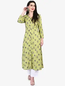 Be Indi Floral Printed Round Neck Front Slit A-Line Kurta