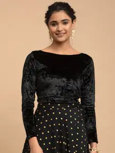 Pink Fort Boat Neck Velvet Top