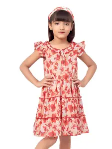 Doodle Floral Printed Tie-Up Neck Fit And Flare Dress