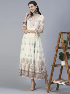 FASHOR Embroidered Cotton A-Line Ethnic Dress