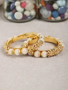 Crunchy Fashion Set Of 2 Gold-Plated Pearls Beaded Bangles