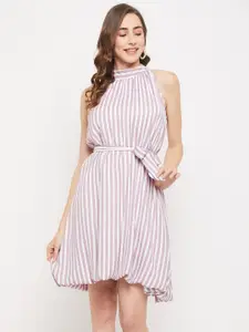 Ruhaans White Striped Georgette Dress