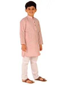 Pro-Ethic STYLE DEVELOPER Boys Orange Striped Pure Cotton Kurta with Pyjamas