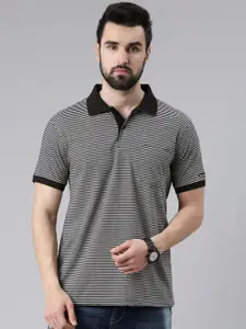 DIXCY SCOTT Men Striped Polo Collar Cotton T-shirt