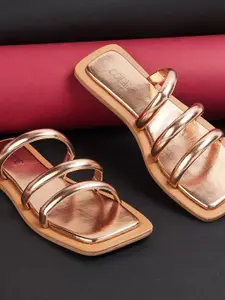 CODE by Lifestyle Women Gold-Toned Open Toe Flats