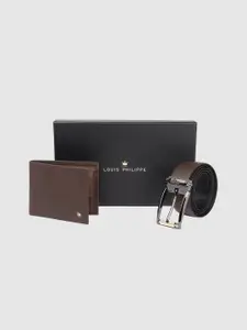Louis Philippe Men Solid Leather Wallet & Reversible Belt Gift Set