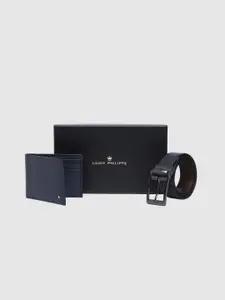 Louis Philippe Men Textured Genuine Leather Wallet & Reversible Belt Gift Set