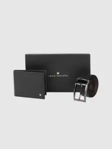 Louis Philippe Men Solid Leather Wallet & Reversible Belt Gift Set