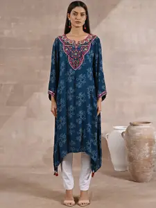 Lakshita Women Teal Floral Printed Flared Sleeves Kurta