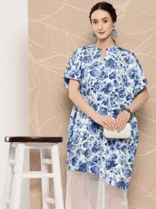 Sangria Floral Print Oversized Pure Cotton A-Line Midi Dress