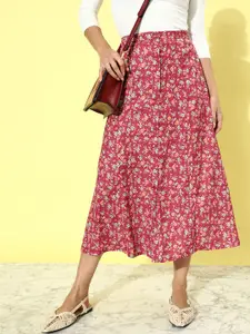 Mast & Harbour Floral Printed Midi Pleated 90's Hollaback Mostly Midriff Skirts