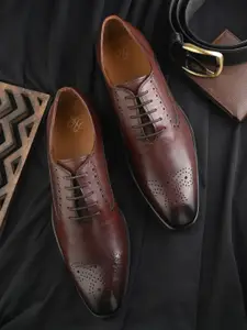 House of Pataudi Men Genuine Leather Formal Brogue Shoes