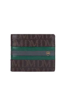 Da Milano Da Milano Men Brown & Green Typography Textured Leather Two Fold Wallet