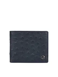 Da Milano Men Black & Grey Textured Leather Two Fold Wallet