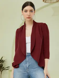 Berrylush Women Solid Three-Quarter Sleeves Open Front Blazer