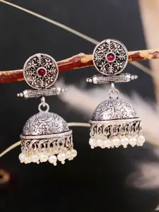 Crunchy Fashion Women Silver-Plated Dome Shaped Jhumkas Earrings