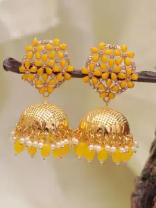 Crunchy Fashion Gold-Plated Floral Jhumkas Earrings
