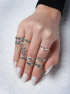 VOGUE PANASH Set of 13 Oxidised Silver-Plated Finger Rings