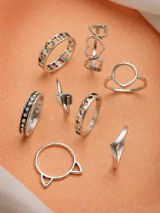 VOGUE PANASH Set Of 8 Oxidised Silver-Plated Finger Rings