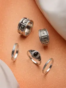 VOGUE PANASH Set Of 5 Oxidised Silver Plated Finger Rings