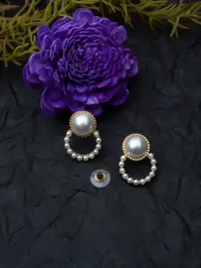 Unwind by Yellow Chimes Gold-Plated Contemporary Pearl Studs Earrings