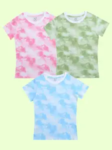 NUSYL Girls Pack Of 3 Tie and Dye Dyed T-shirt