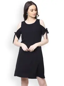 Harpa Women Black Solid A-Line Cold Shoulder Dress