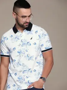 Nautica Floral Printed Polo Collar Pure Cotton T-shirt