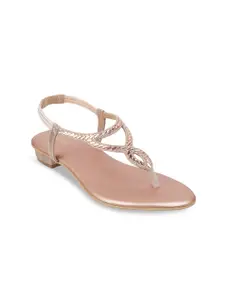 Mochi Women Rose Gold Open Toe Flats