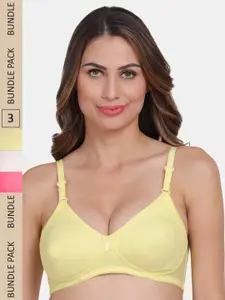 Amour Secret Pack of 3 Non Padded Non-Wired All Day Comfort Everyday Bra B404_Dpnk_Skn_Ylw