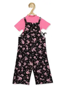 Peter England Girls Floral Printed Basic Jumpsuit With T-shirt