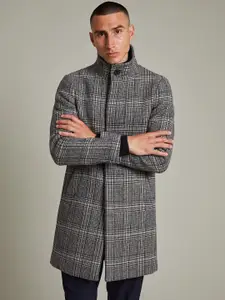 Matinique Men Checks Stand Collar Longline Overcoat