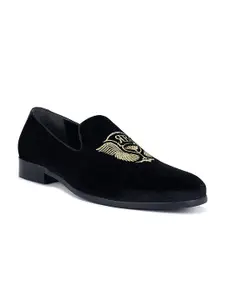 ROSSO BRUNELLO Men Embroidered Formal Slip-On Shoes