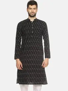 PAROKSH Woven Design Mandarin Collar Ikat Pure Cotton Kurta