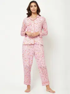 HOUSE OF S Women Printed Pure Cotton Night suit