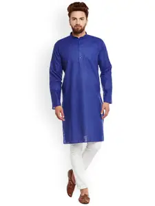 SOJANYA Men Blue Solid Straight Kurta