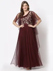 Just Wow Floral Embroidered Net Ethnic Maxi Ethnic Dress
