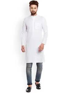 SOJANYA Men White Solid Straight Kurta