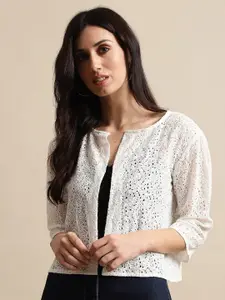 UnaOne Women Self Design Open Front Shrug