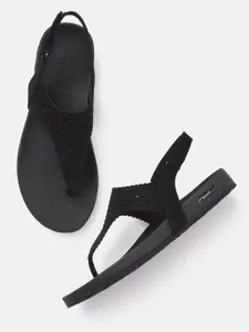 Skechers Women Solid T-Strap Flats with Laser Cuts