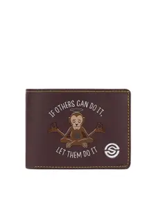 SCHARF Men Brown & White Printed PU Two Fold Wallet with SIM Card Holder