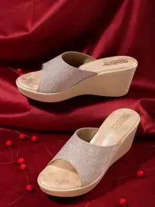 Monrow Rose Gold PU Block Sandals