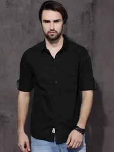 Roadster Men Black Pure Cotton Casual Shirt