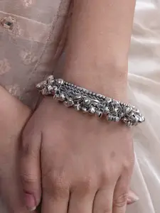 Ozanoo Women  Silver Oxidised  Kada Bracelet