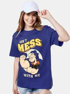 The Souled Store Popeye: Don't Mess With Me Blue Boyfriend T-Shirts