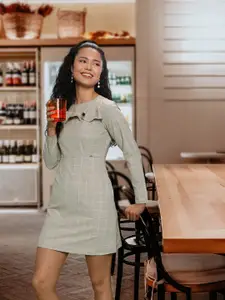 Allen Solly Woman Checked Ruffled A-Line Dress