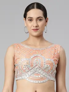 flaher Women Embroidered Net Padded Saree Blouse