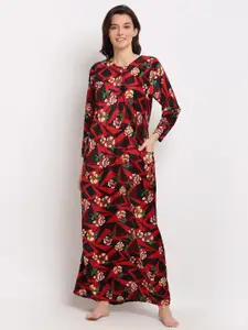 GRACIT Floral Printed Wool Fleece Maxi Nightdress