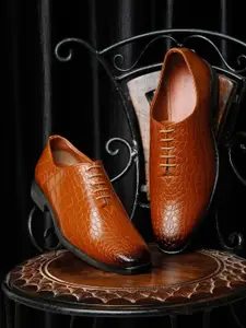 MUTAQINOTI Men Textured Genuine Leather Formal Slip On Shoes